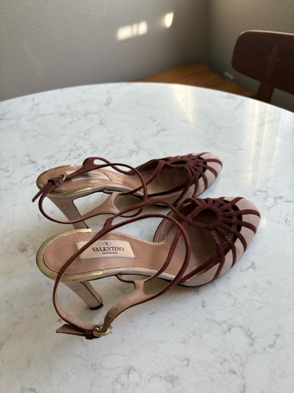 Valentino Garavani Blush and Brown Lace-Up Heeled Sandals